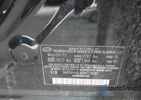 2013 Hyundai Elantra Gls/Limited из США, поврежденный, VIN 5NPDH4AE4DH173685